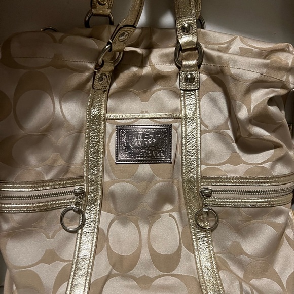 Vintage Coach Poppy Logo Satin Gold Handbag - Picture 1 of 4